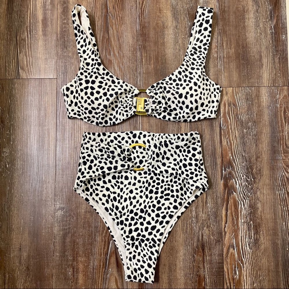 Nookie Beach Jungle Polka Bandeau Triangle and High Rise Bottoms